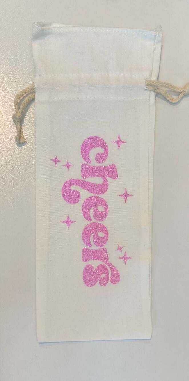 Cheers Pink Glitter Canvas Wine Bottle Gift Bag